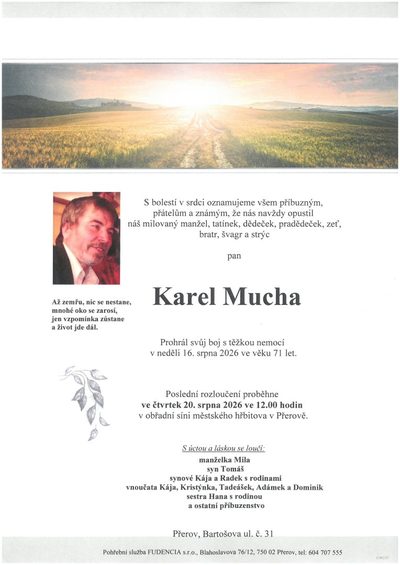 Smuteční oznámení – Karel Mucha