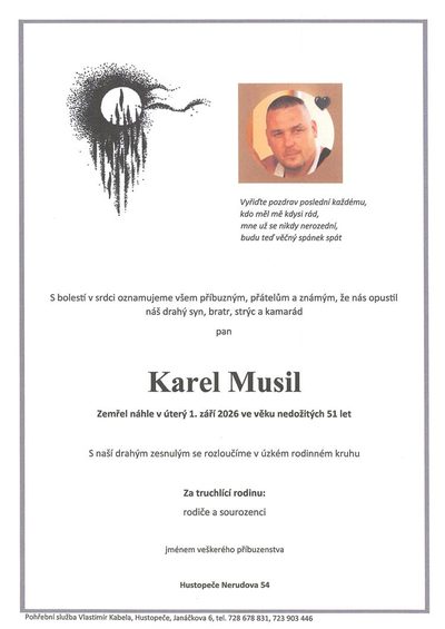 Smuteční oznámení – Karel Musil