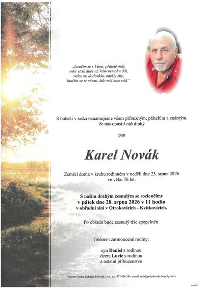 Smuteční oznámení – Karel Novák