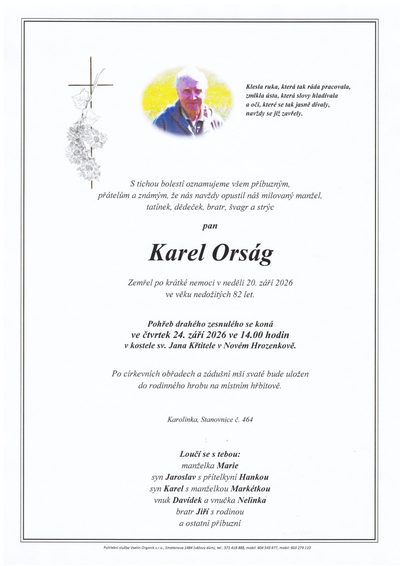 Smuteční oznámení – Karel Orság