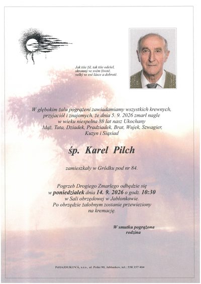 Smuteční oznámení – Karel Pilch