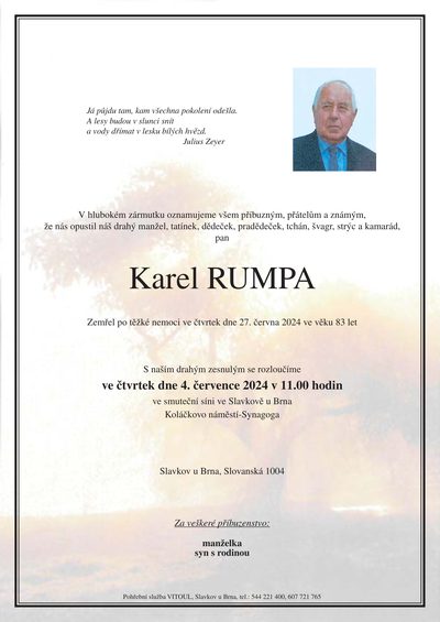 Smuteční oznámení – Karel Rumpa