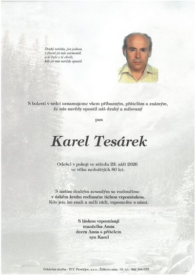 Smuteční oznámení – Karel Tesárek
