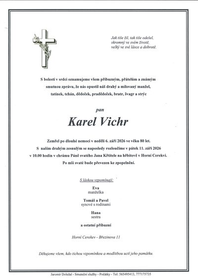 Smuteční oznámení – Karel Vichr