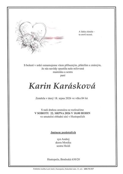 Smuteční oznámení – Karin Karásková
