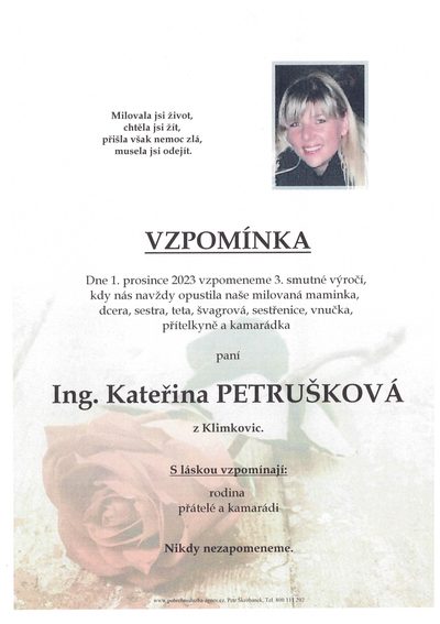Smuteční oznámení – Ing. Kateřina Petrušková