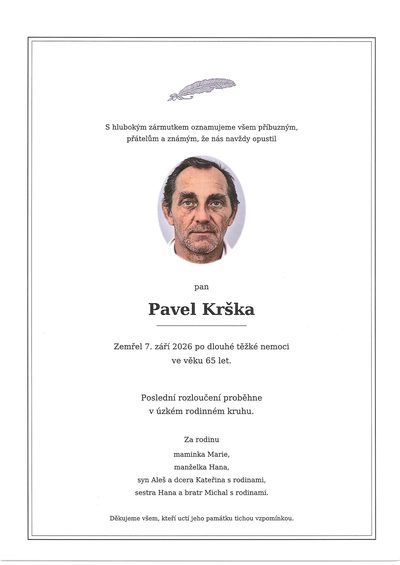 Smuteční oznámení – Krška Pavel