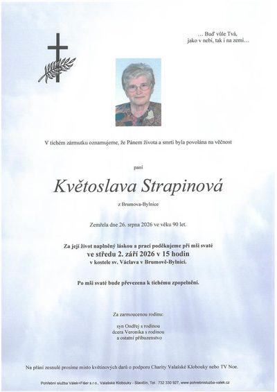 Smuteční oznámení – Květoslava Strapinová