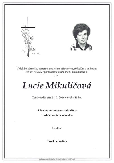 Smuteční oznámení – L Mikulicova