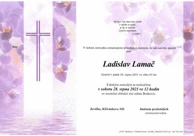 Smuteční oznámení – Ladislav Lamač