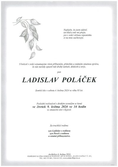 Smuteční oznámení – Ladislav Poláček
