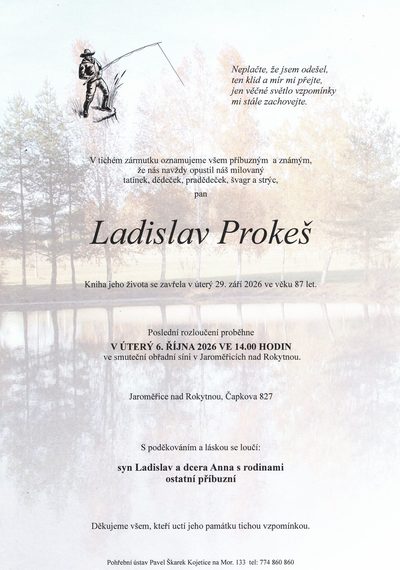 Smuteční oznámení – Ladislav Prokeš