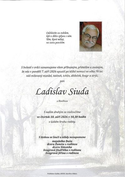 Smuteční oznámení – Ladislav Siuda