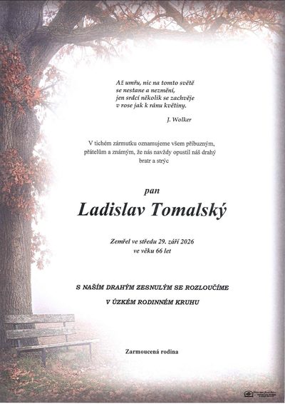 Smuteční oznámení – Ladislav Tomalský