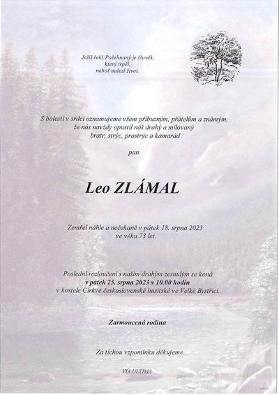 Smuteční oznámení – Leo Zlámal