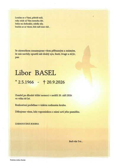 Smuteční oznámení – Libor Basel