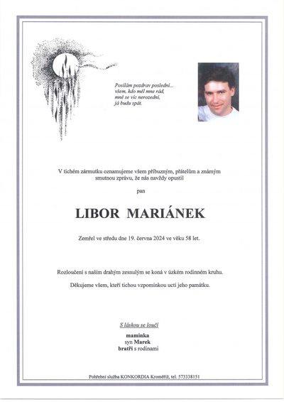 Smuteční oznámení – Libor Mariánek