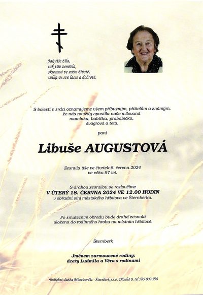 Smuteční oznámení – Libuše Augustová