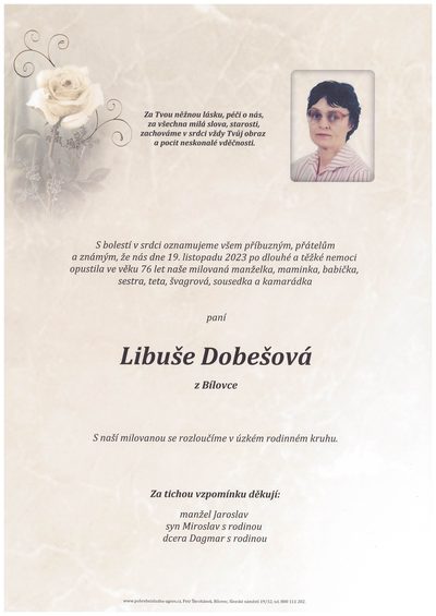 Smuteční oznámení – Libuše Dobešová