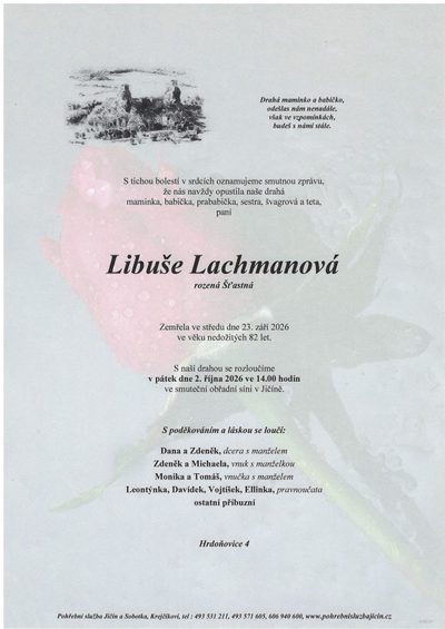 Smuteční oznámení – Libuše Lachmanová