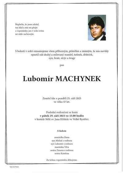 Smuteční oznámení – Lubomir Machynek