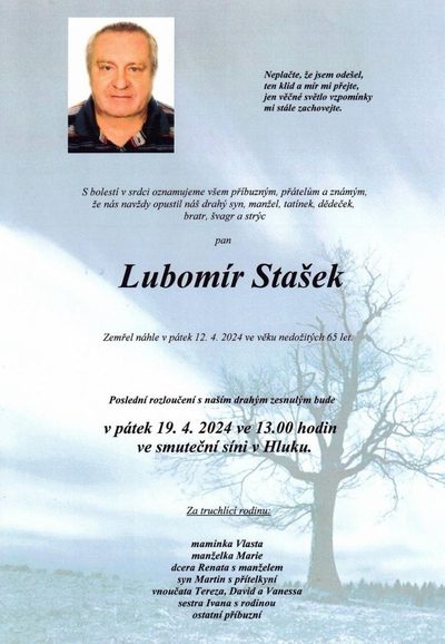 Smuteční oznámení – Lubomir Stašek