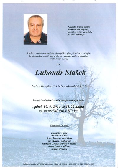 Smuteční oznámení – Lubomír Stašek