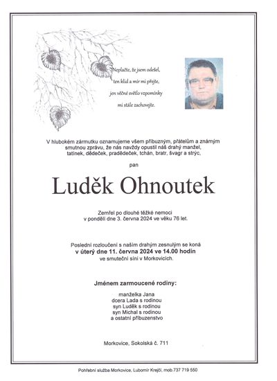 Smuteční oznámení – Luděk Ohnoutek
