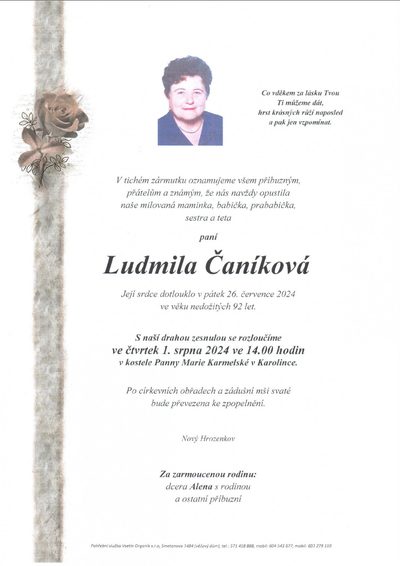 Smuteční oznámení – Ludmila Čaníková