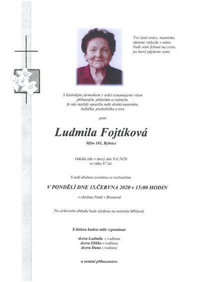 Smuteční oznámení – Ludmila Fojtíková