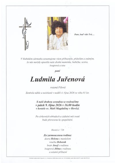 Smuteční oznámení – Ludmila Juřenová