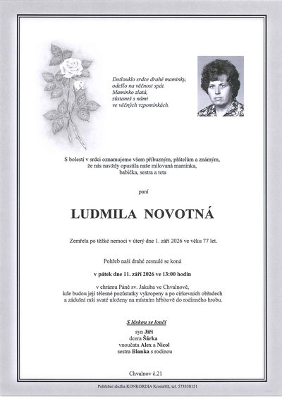 Smuteční oznámení – Ludmila Novotná