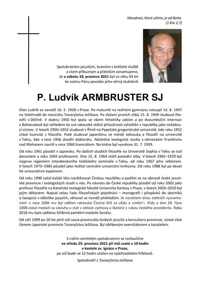 Smuteční oznámení – Ludvik Armbruster Sj