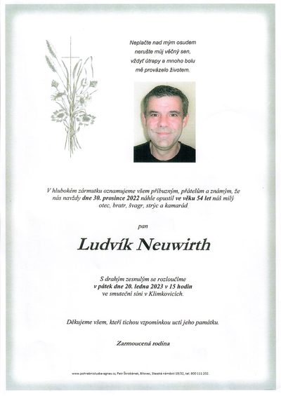 Smuteční oznámení – Ludvík Neuwirth