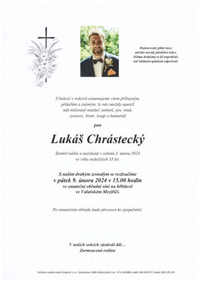 Smuteční oznámení – Lukáš Chrástecký
