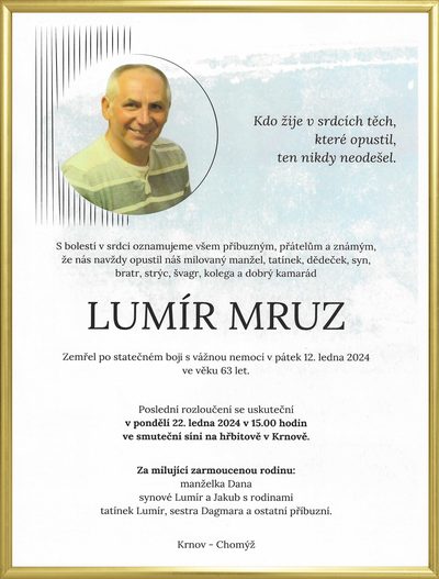 Smuteční oznámení – Lumír Mruz