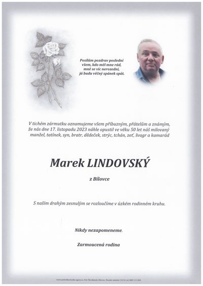 Smuteční oznámení – Marek Lindovský