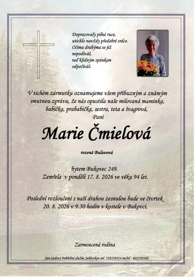 Smuteční oznámení – Marie Čmielová