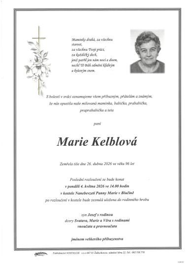 Smuteční oznámení – Marie Kelblová
