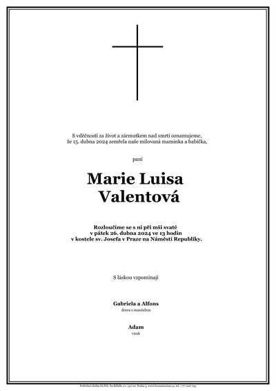 Smuteční oznámení – Marie Luisa