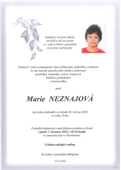 Smuteční oznámení – Marie Neznajová