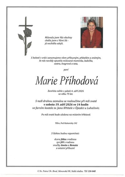 Smuteční oznámení – Marie Příhodová