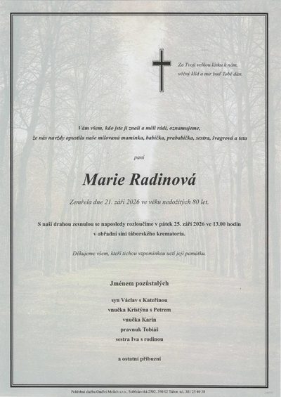 Smuteční oznámení – Marie Radinová