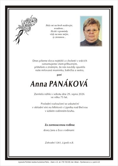 Smuteční oznámení – Mgr. Marie Šimůnková