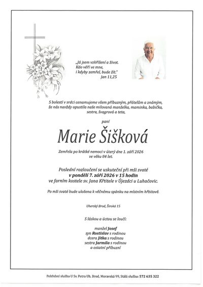 Smuteční oznámení – Marie Šišková