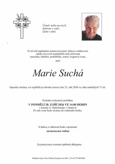 Smuteční oznámení – Marie Suchá