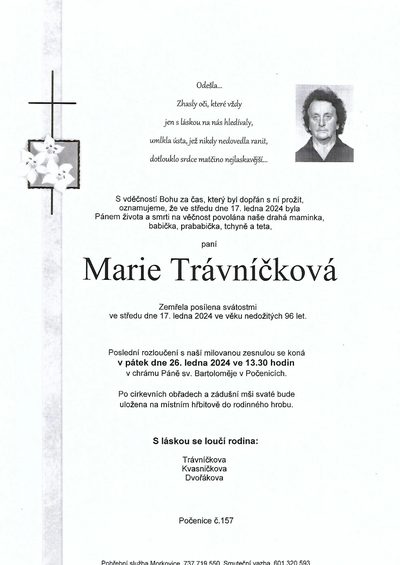 Smuteční oznámení – Marie Trávníčková