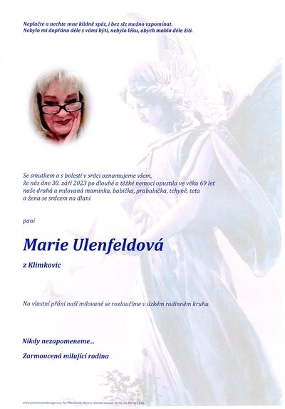 Smuteční oznámení – Marie Ulenfeldová