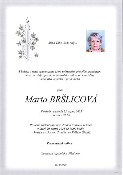 Smuteční oznámení – Marta Bršlicová