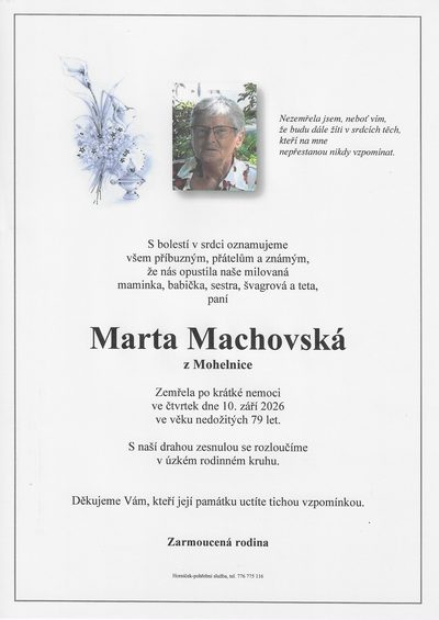 Smuteční oznámení – Marta Machovská